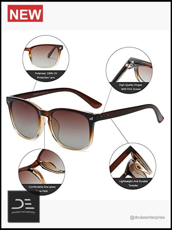 Polarized UV400 Protection Retro Rectangular Sunglasses Plastic Frame main image 7